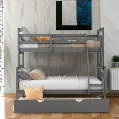 Gray Twin Over Full Size Bunk Bed with Trundle - FurniFindUSA