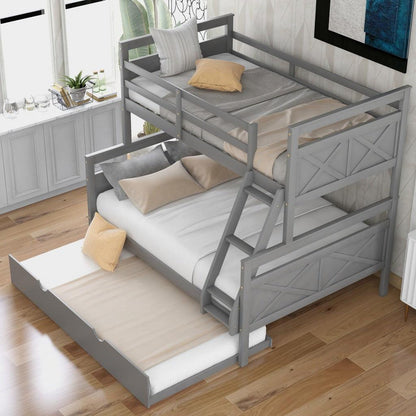 Gray Twin Over Full Size Bunk Bed with Trundle - FurniFindUSA