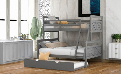 Gray Twin Over Full Size Bunk Bed with Trundle - FurniFindUSA