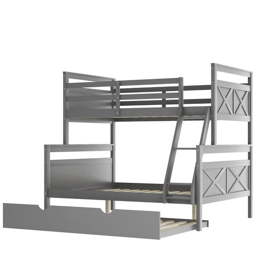 Gray Twin Over Full Size Bunk Bed with Trundle - FurniFindUSA