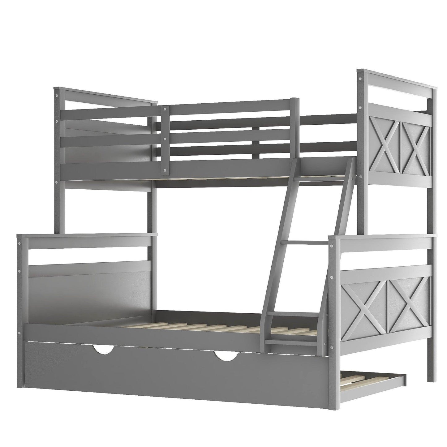 Gray Twin Over Full Size Bunk Bed with Trundle - FurniFindUSA