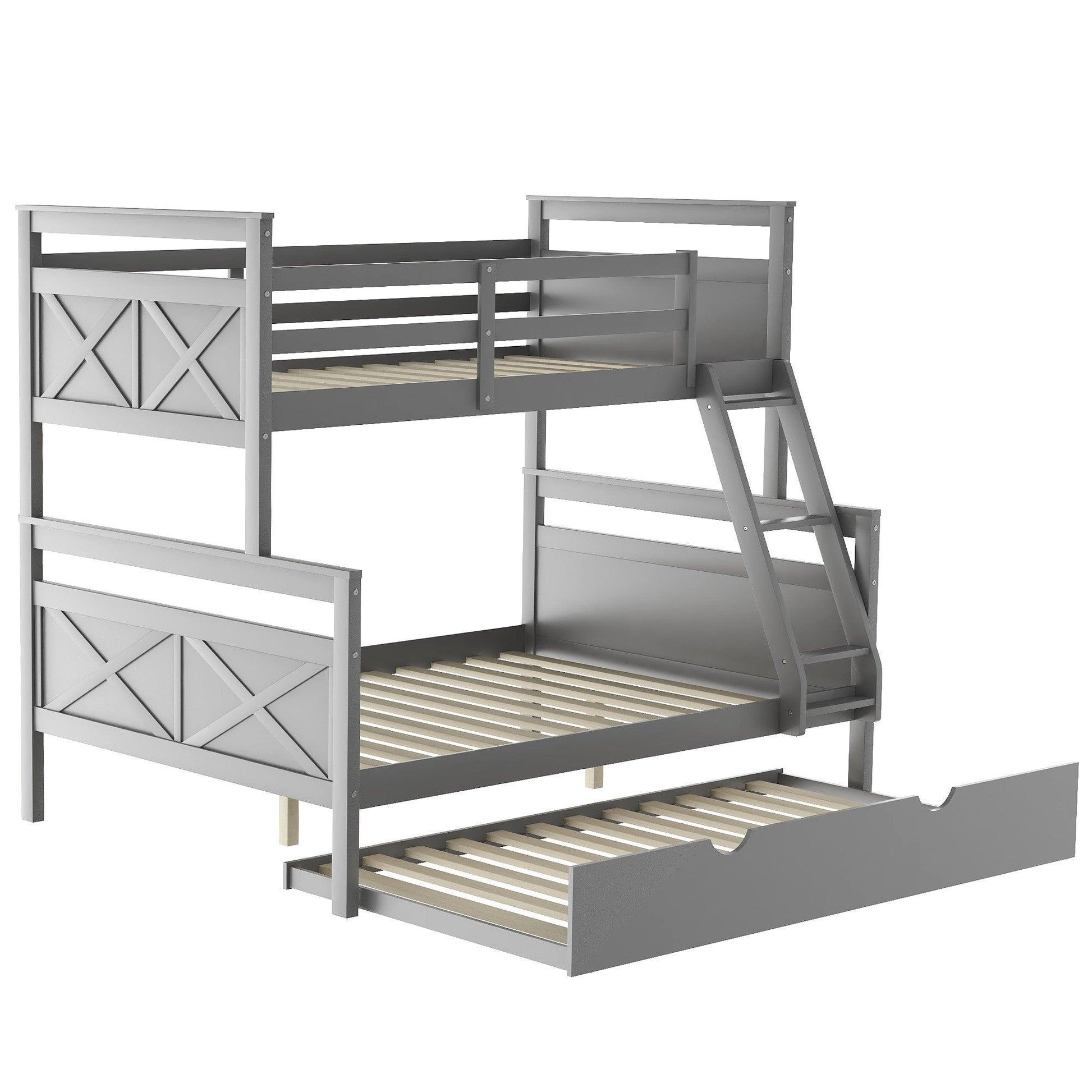 Gray Twin Over Full Size Bunk Bed with Trundle - FurniFindUSA