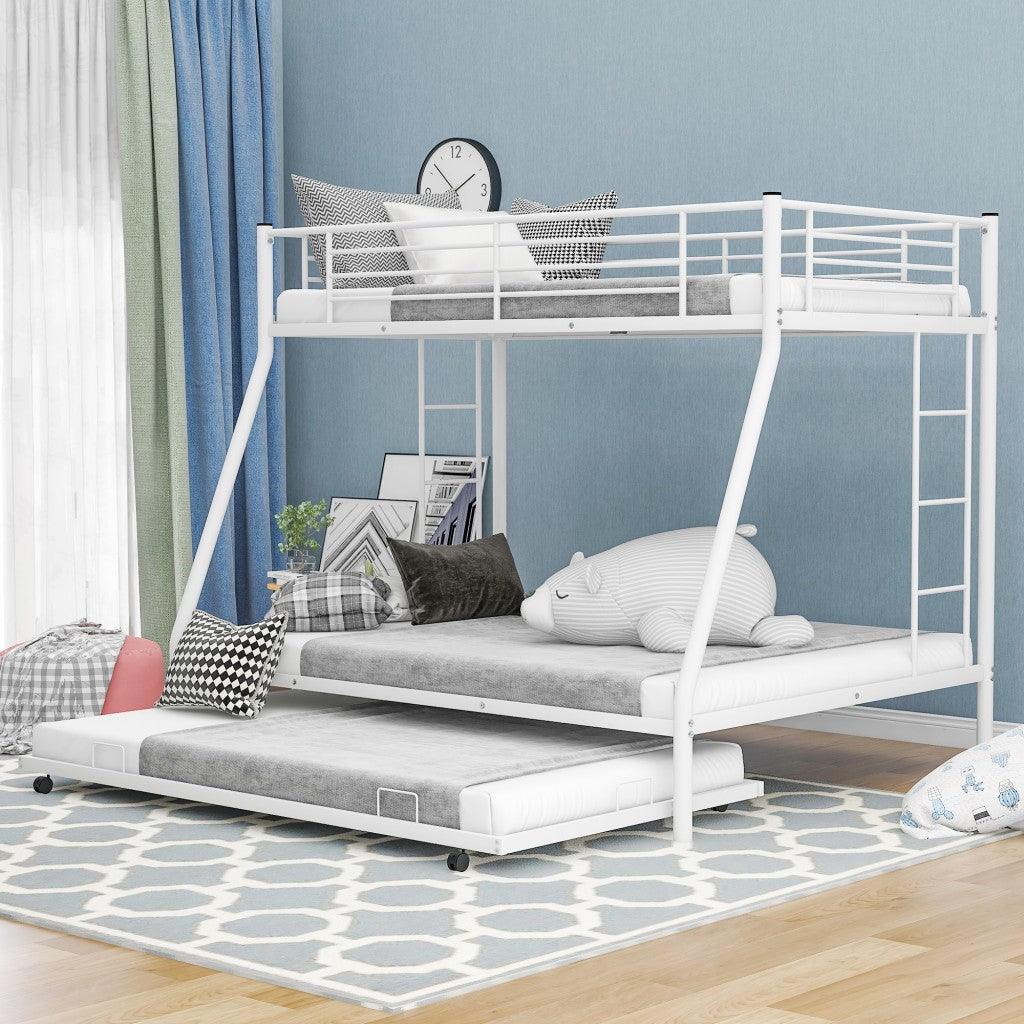 White Twin Over Full Size Bunk Bed with Trundle - FurniFindUSA