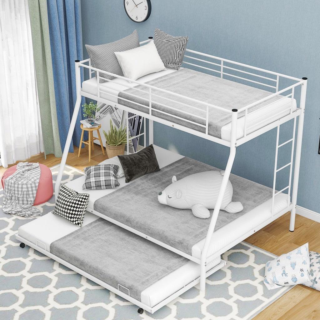 White Twin Over Full Size Bunk Bed with Trundle - FurniFindUSA