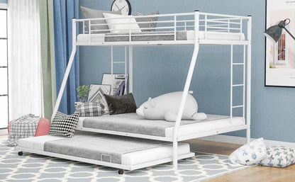 White Twin Over Full Size Bunk Bed with Trundle - FurniFindUSA