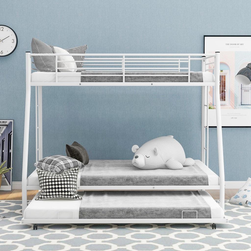 White Twin Over Full Size Bunk Bed with Trundle - FurniFindUSA