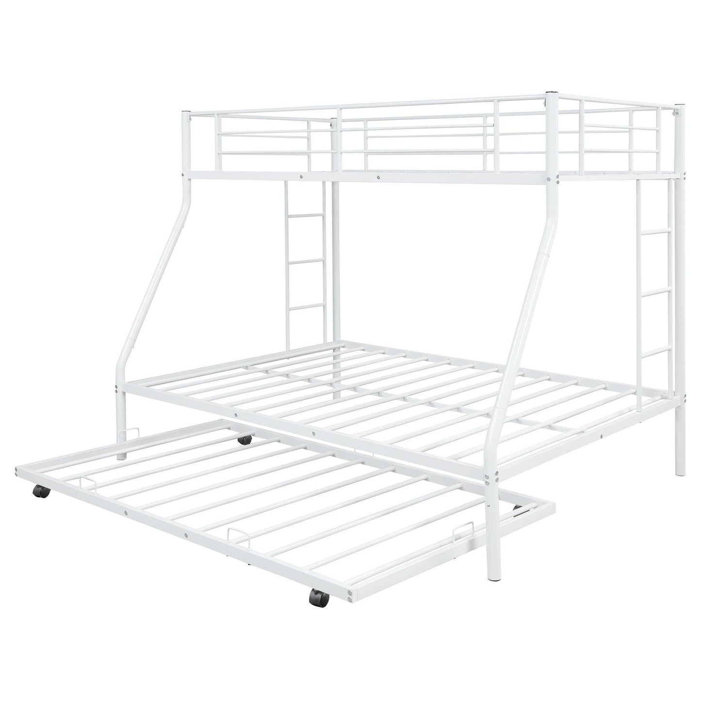 White Twin Over Full Size Bunk Bed with Trundle - FurniFindUSA