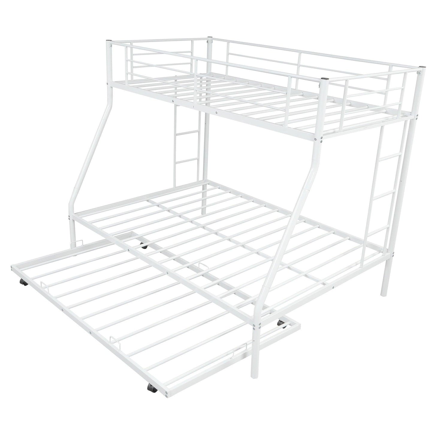 White Twin Over Full Size Bunk Bed with Trundle - FurniFindUSA