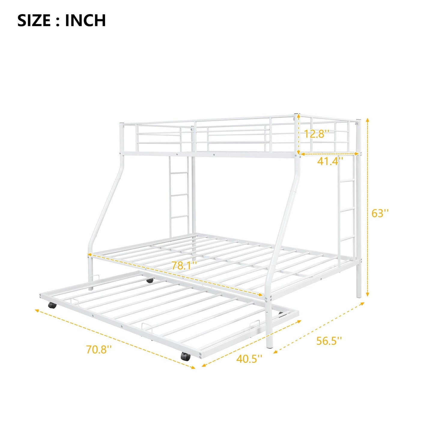 White Twin Over Full Size Bunk Bed with Trundle - FurniFindUSA