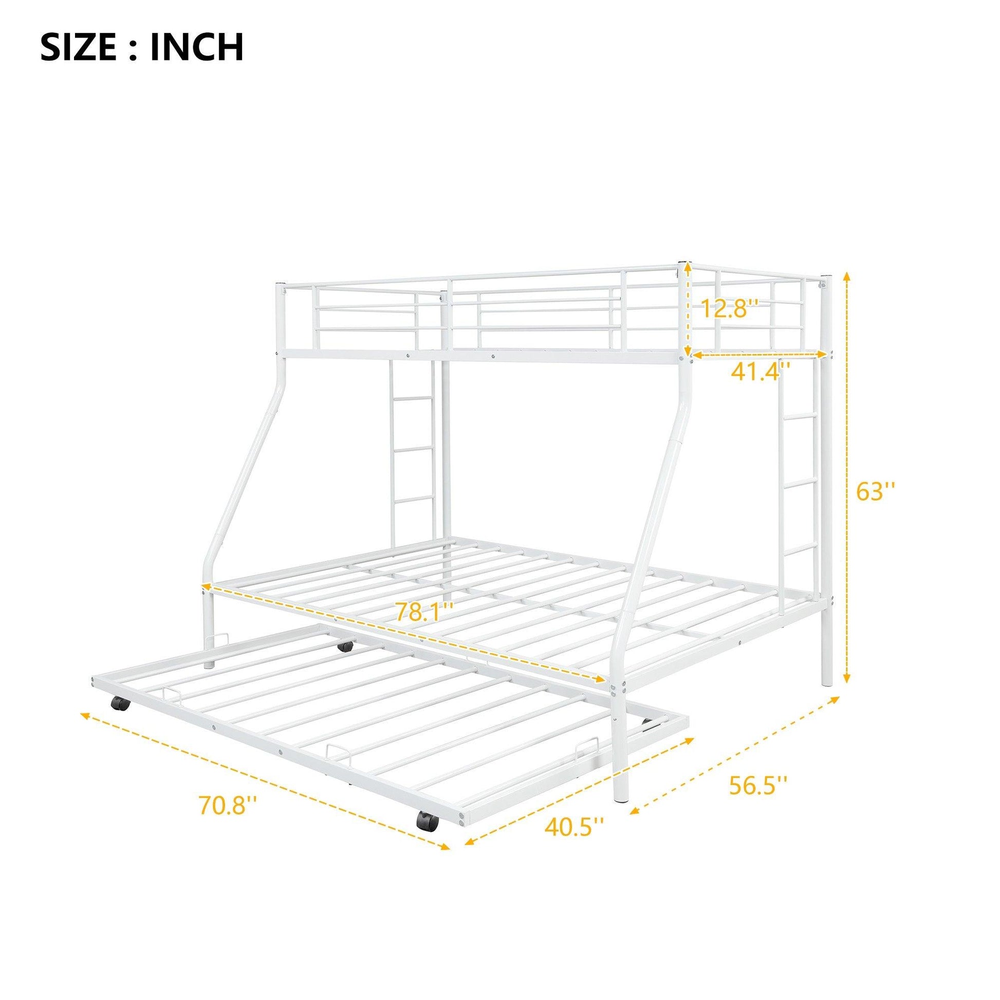 White Twin Over Full Size Bunk Bed with Trundle - FurniFindUSA