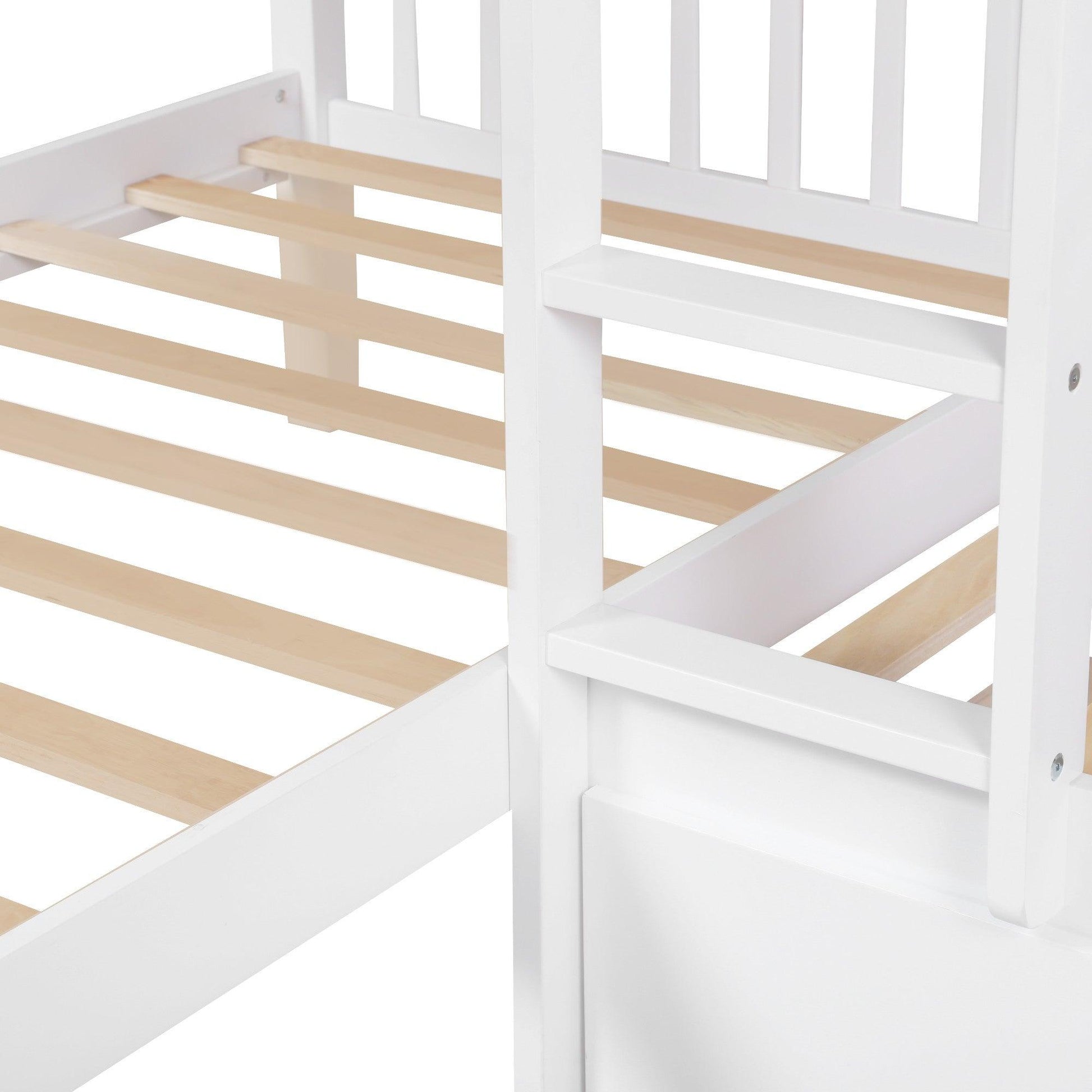 White Twin Size L Shaped Double Bunk Bed with Drawer - FurniFindUSA