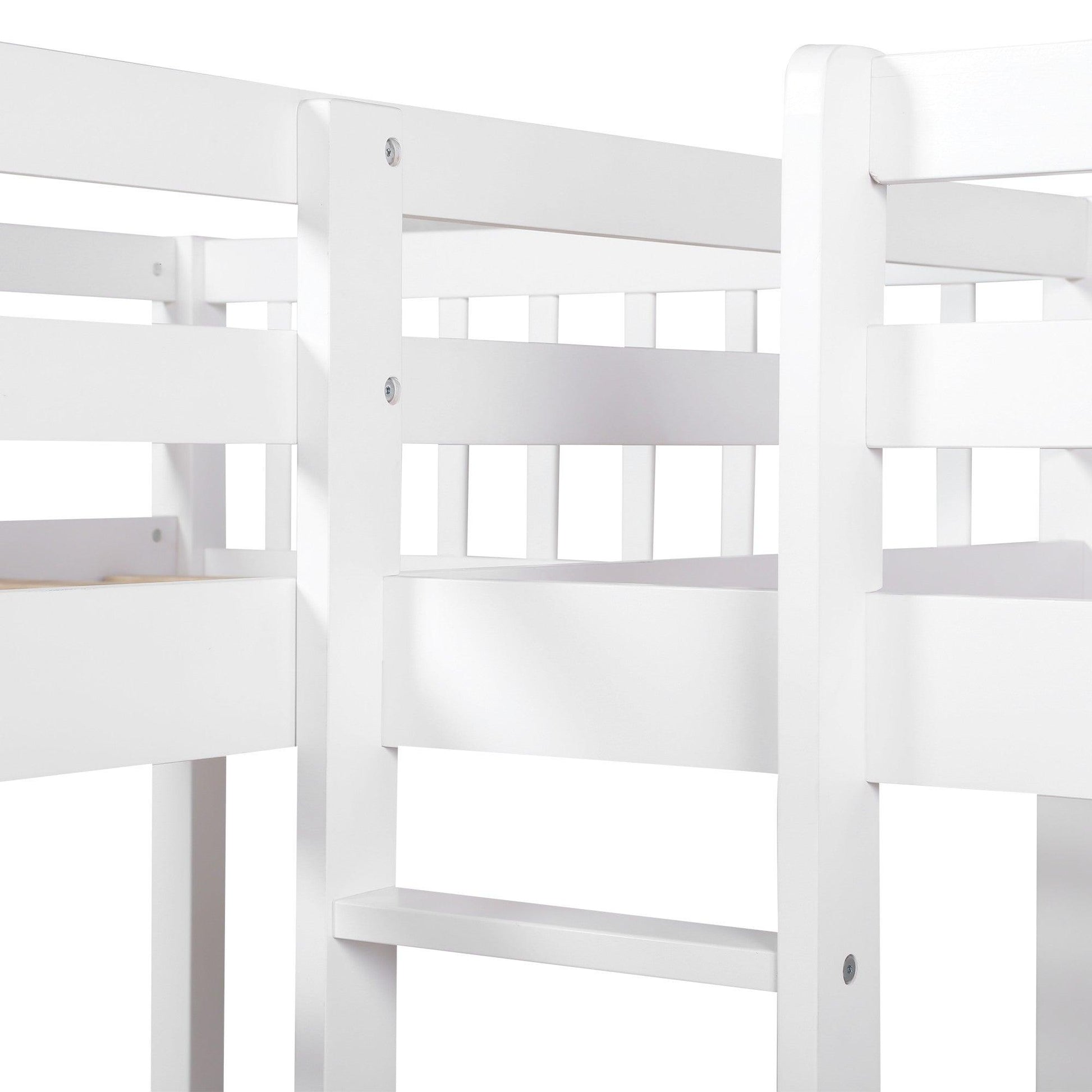 White Twin Size L Shaped Double Bunk Bed with Drawer - FurniFindUSA