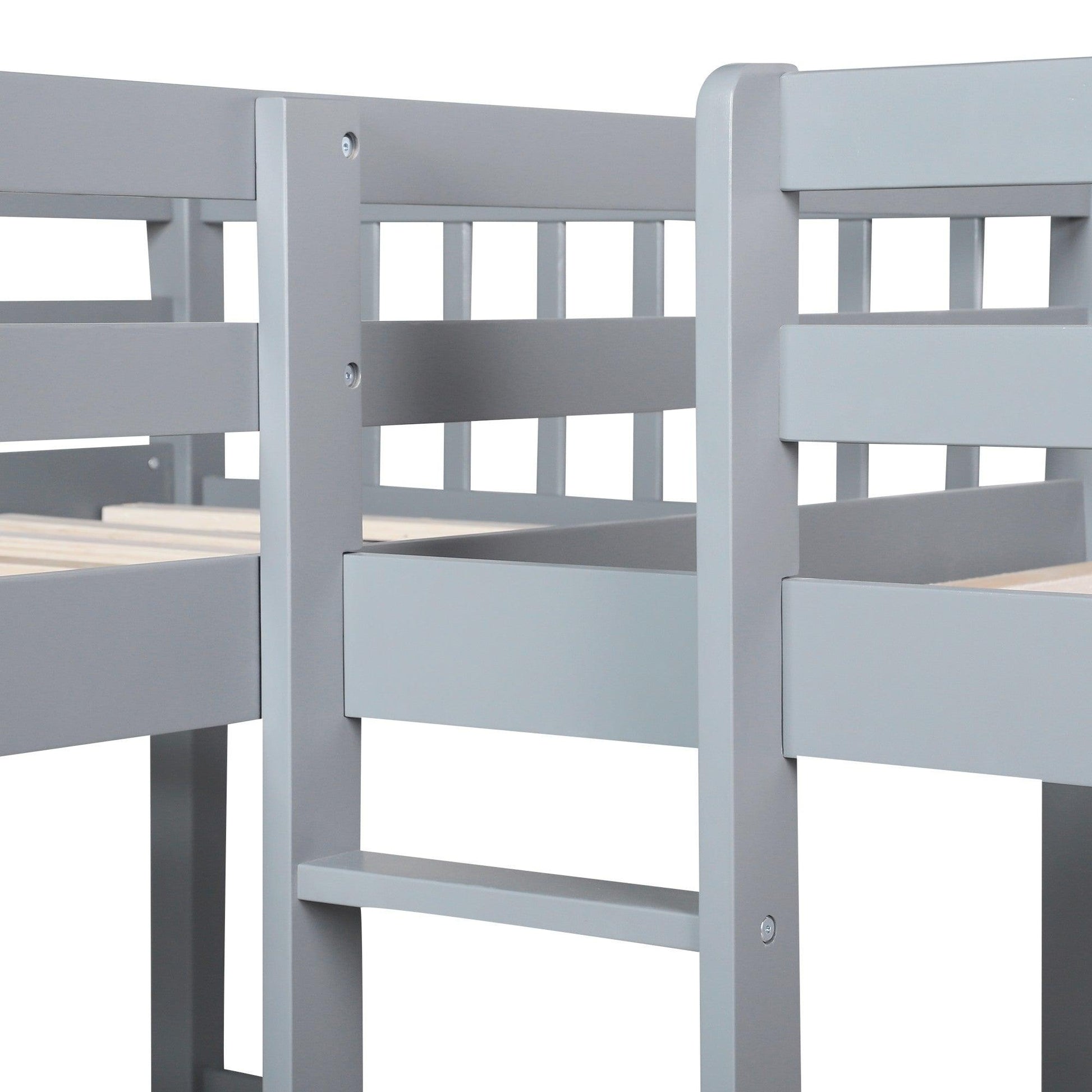 Gray Twin Size L Shaped Double Bunk Bed with Drawer - FurniFindUSA