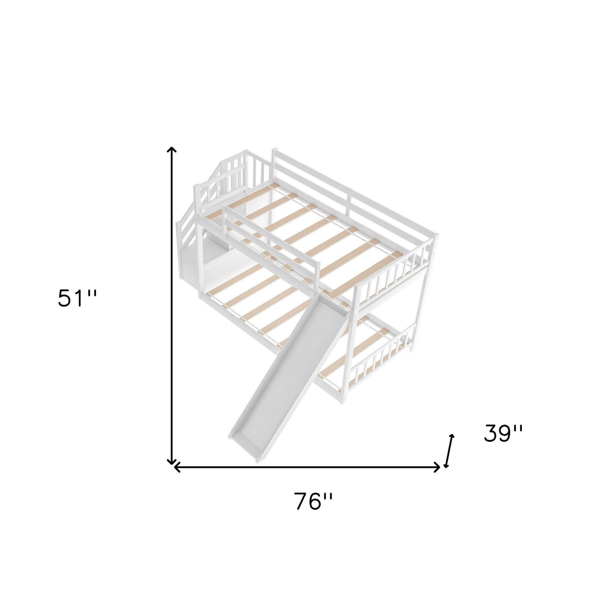 White Twin Over Twin Bunk Bed with Stairway and Slide - FurniFindUSA