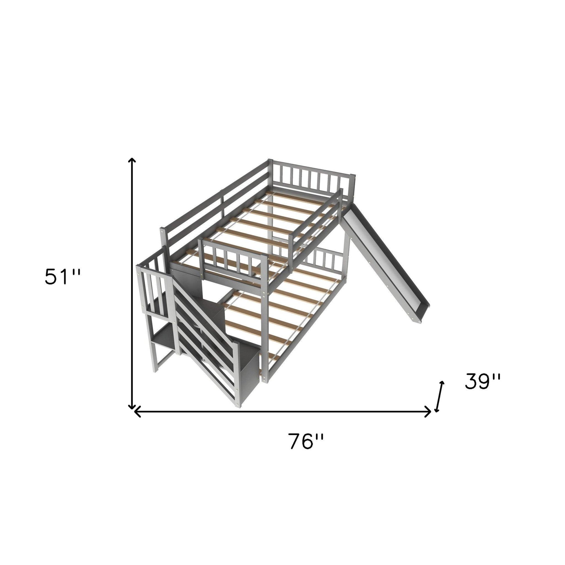 Gray Twin Over Twin Bunk Bed with Stairway and Slide - FurniFindUSA