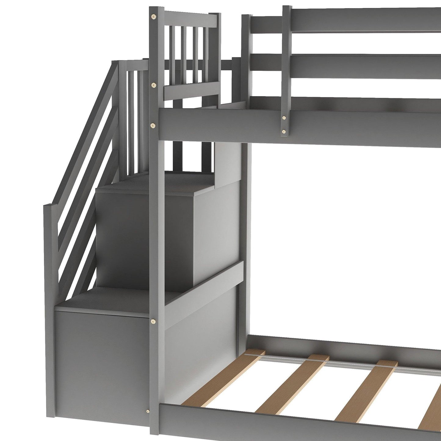 Gray Twin Over Twin Bunk Bed with Stairway and Slide - FurniFindUSA