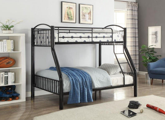 Black Traditional Twin Over Full Bunk Bed - FurniFindUSA