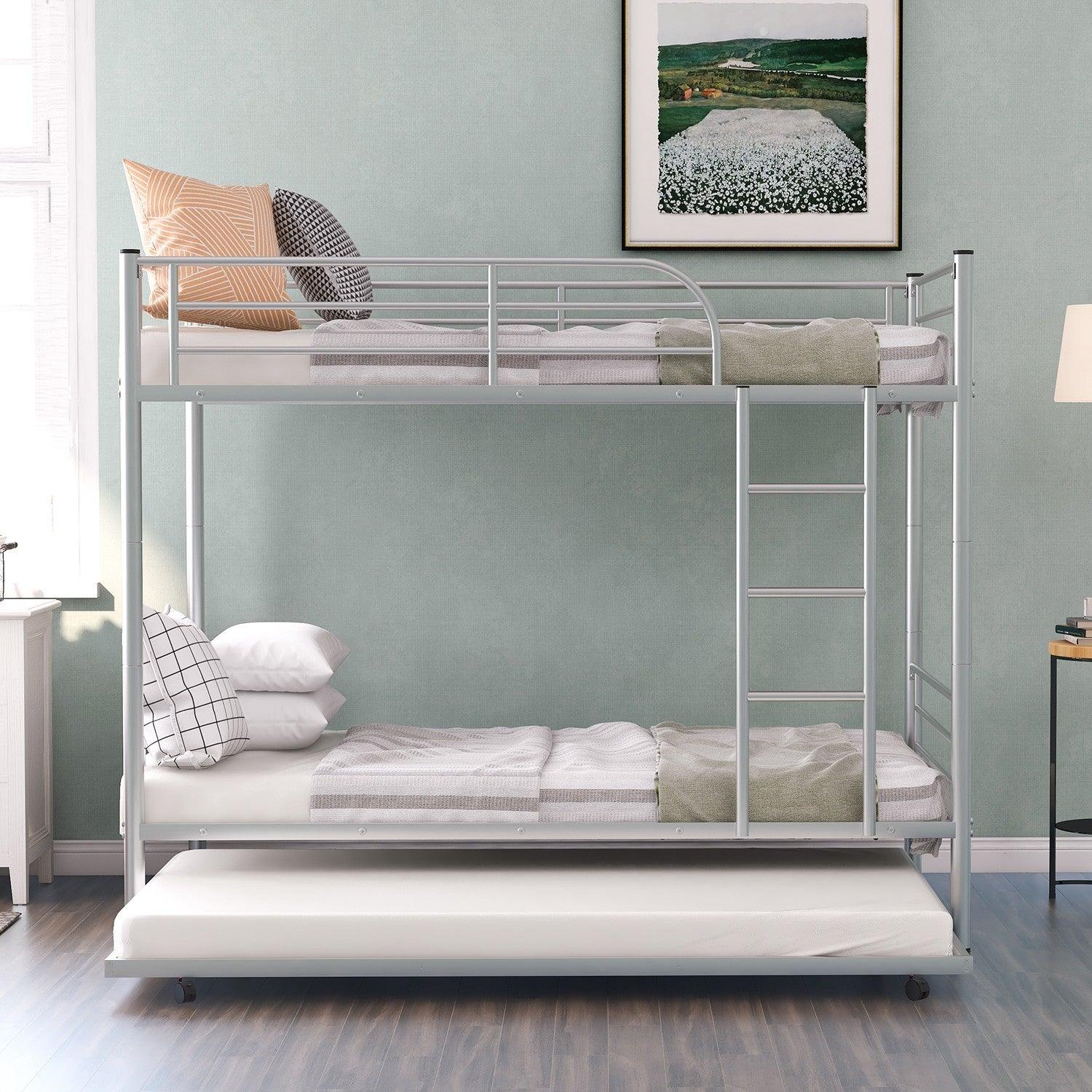 Silver Twin over Twin Traditional Steel Bunk Bed - FurniFindUSA