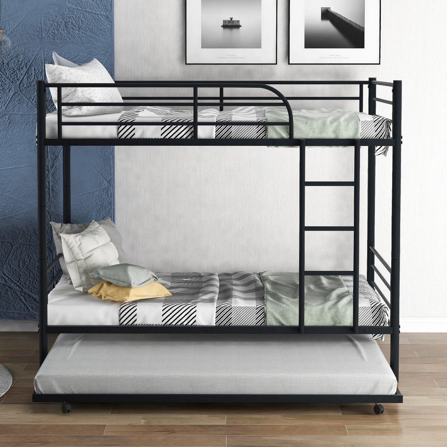 Black Twin over Twin Traditional Steel Bunk Bed - FurniFindUSA