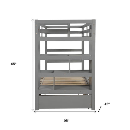 Gray Twin Over Twin Contemporary Bunk Bed With Stairs - FurniFindUSA