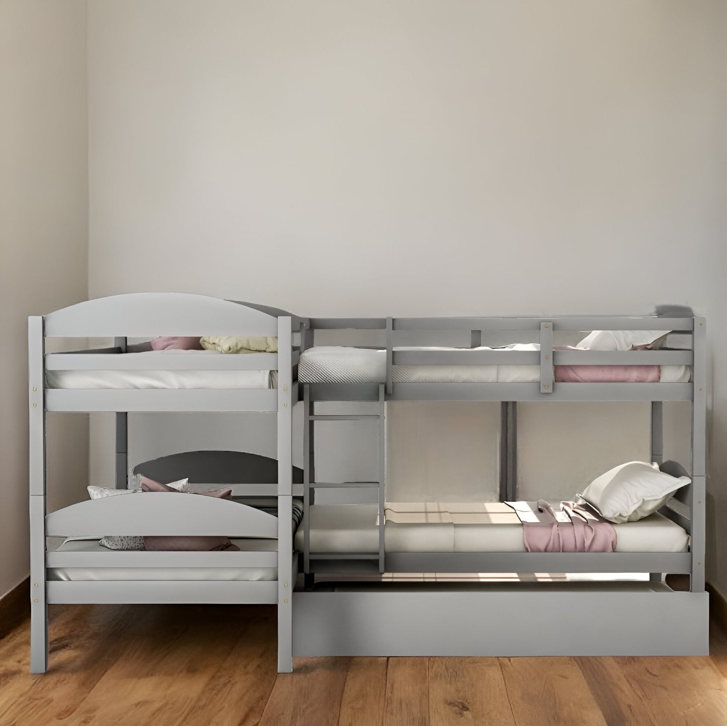 Gray Twin Over Twin Contemporary Bunk Bed With Stairs