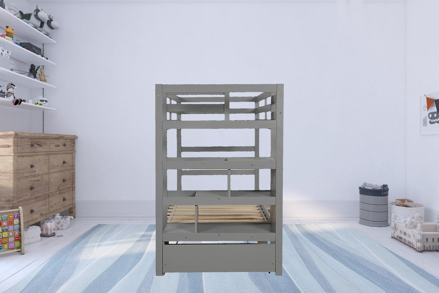 Gray Twin Over Twin Contemporary Bunk Bed With Stairs - FurniFindUSA