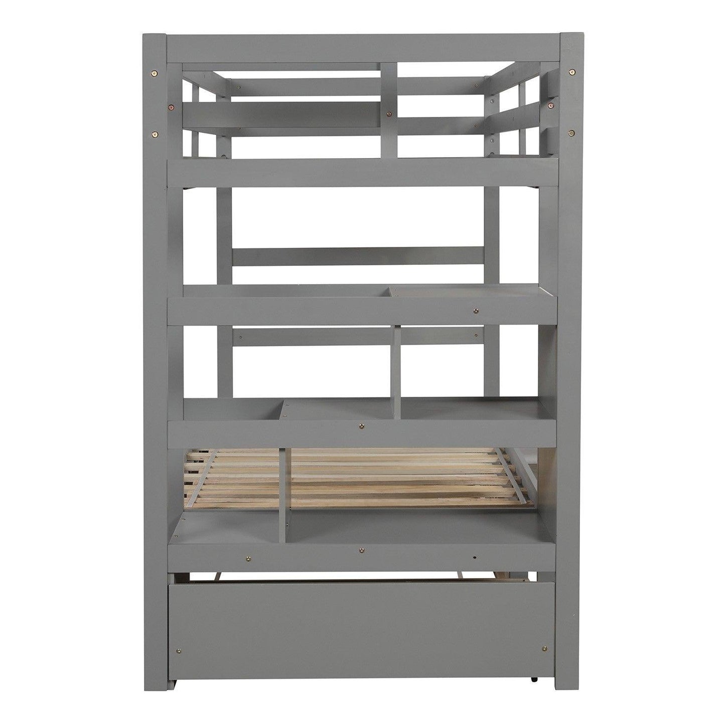 Gray Twin Over Twin Contemporary Bunk Bed With Stairs - FurniFindUSA