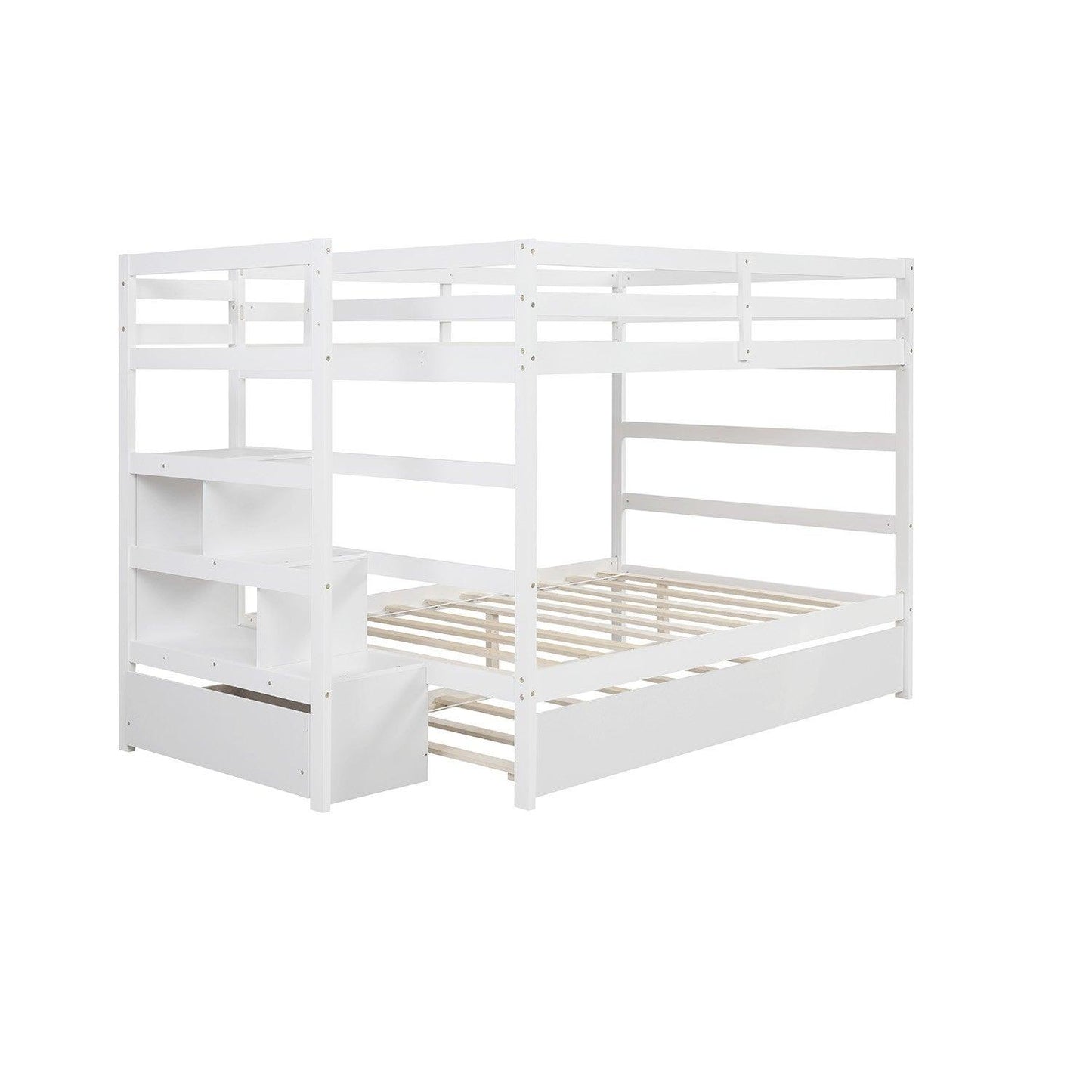 White Full Over Full Contemporary Bunk Bed With Stairs - FurniFindUSA