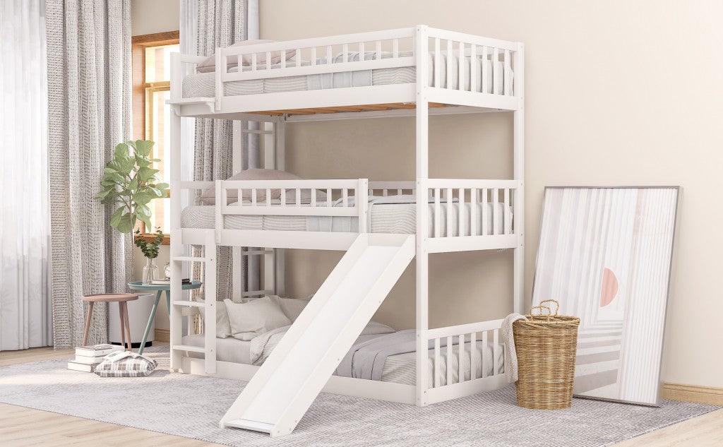 White Twin over Twin over Twin Contemporary Manufactured Wood and Solid Wood Bunk Bed - FurniFindUSA