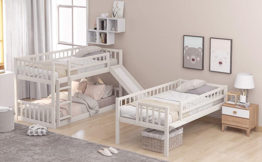 White Twin over Twin over Twin Contemporary Manufactured Wood and Solid Wood Bunk Bed - FurniFindUSA