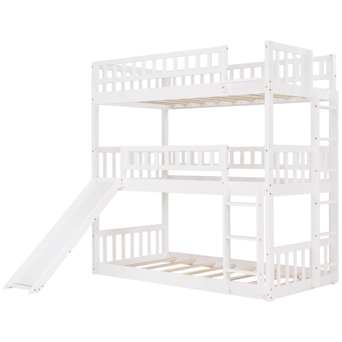 White Twin over Twin over Twin Contemporary Manufactured Wood and Solid Wood Bunk Bed - FurniFindUSA