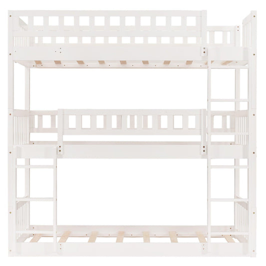 White Twin over Twin over Twin Contemporary Manufactured Wood and Solid Wood Bunk Bed - FurniFindUSA