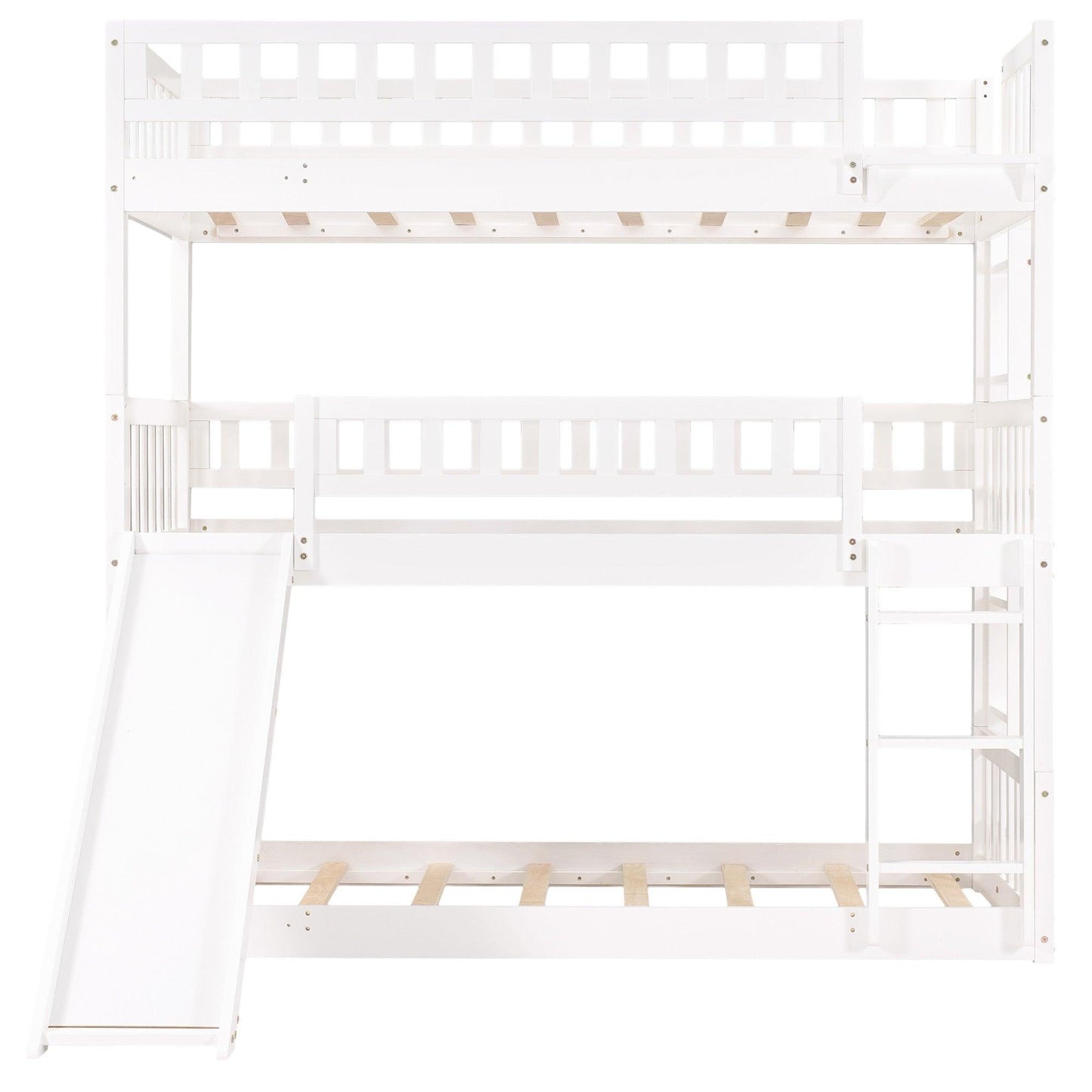 White Twin over Twin over Twin Contemporary Manufactured Wood and Solid Wood Bunk Bed - FurniFindUSA