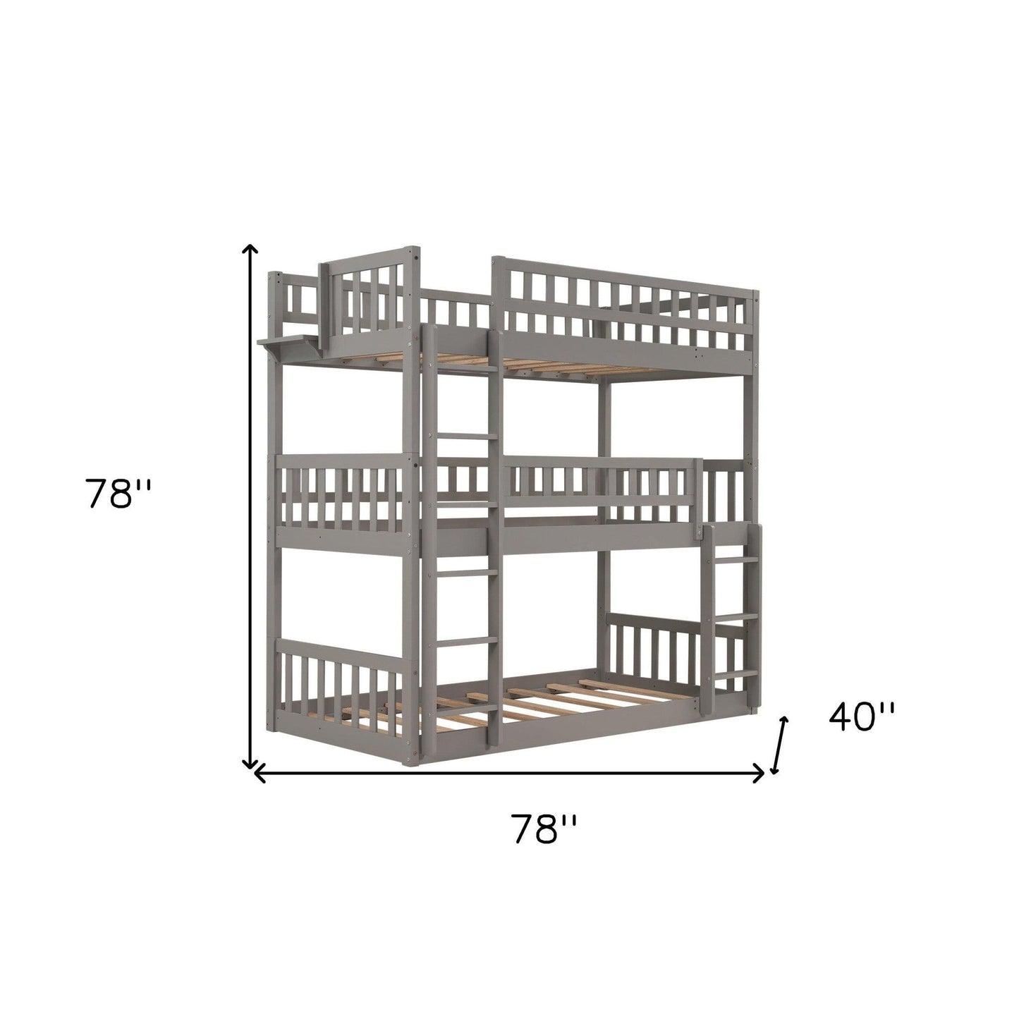 Gray Twin over Twin over Twin Contemporary Manufactured Wood and Solid Wood Bunk Bed - FurniFindUSA