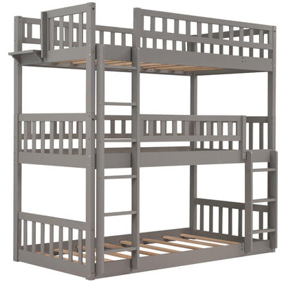 Gray Twin over Twin over Twin Contemporary Manufactured Wood and Solid Wood Bunk Bed - FurniFindUSA