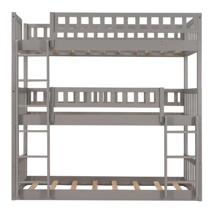 Gray Twin over Twin over Twin Contemporary Manufactured Wood and Solid Wood Bunk Bed - FurniFindUSA