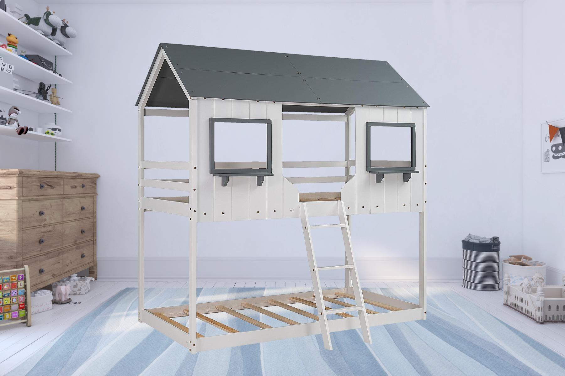 White Twin Over Twin Contemporary Bunk Bed - FurniFindUSA