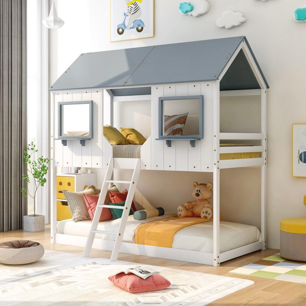 White Twin Over Twin Contemporary Bunk Bed - FurniFindUSA