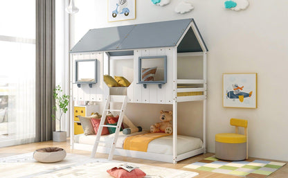 White Twin Over Twin Contemporary Bunk Bed - FurniFindUSA