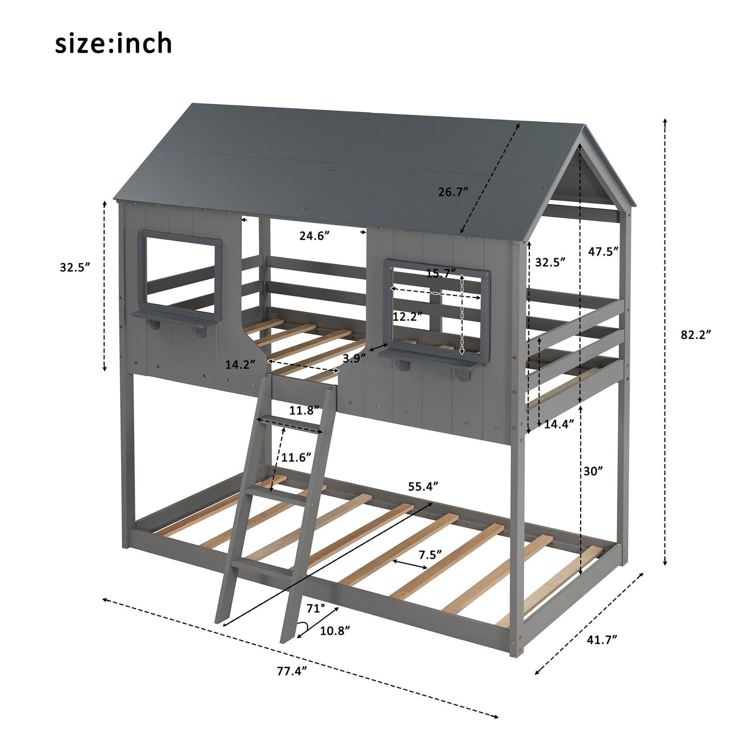 Gray Twin over Twin Contemporary Manufactured Wood and Solid Wood Bunk Bed - FurniFindUSA