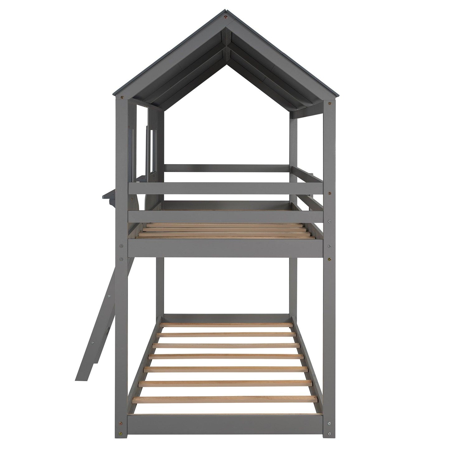 Gray Twin over Twin Contemporary Manufactured Wood and Solid Wood Bunk Bed - FurniFindUSA