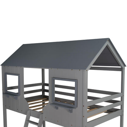 Gray Twin over Twin Contemporary Manufactured Wood and Solid Wood Bunk Bed - FurniFindUSA