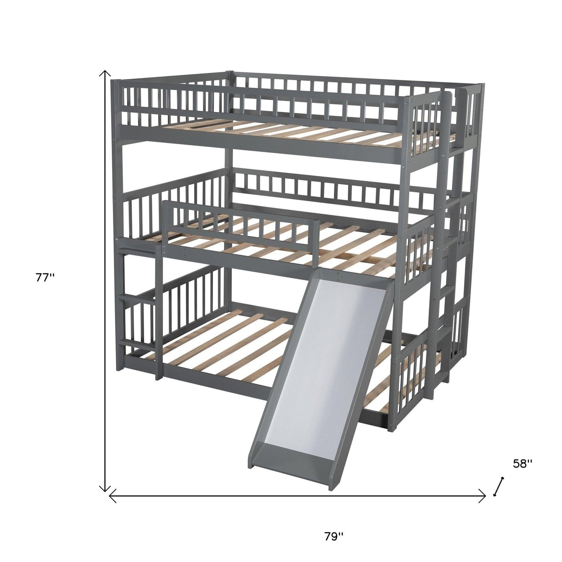 Gray Full Over Full Over Full Contemporary Bunk Bed With Slide - FurniFindUSA