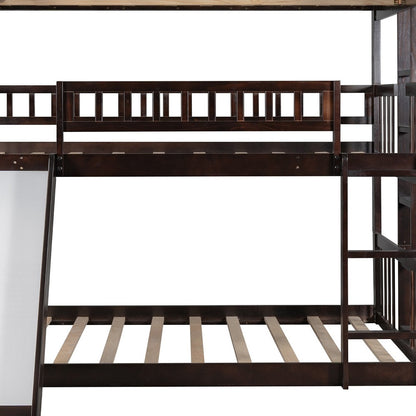 Espresso Full Over Full Over Full Contemporary Bunk Bed With Slide