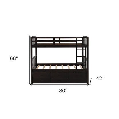 Twin over Twin Wood Bunk Bed Trundle Drawers Espresso - FurniFindUSA