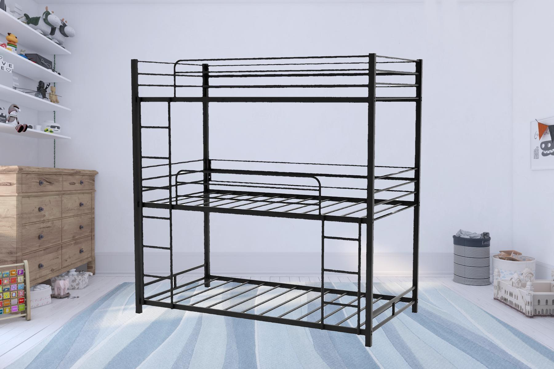Black Twin Over Twin Over Twin Traditional Bunk Bed - FurniFindUSA