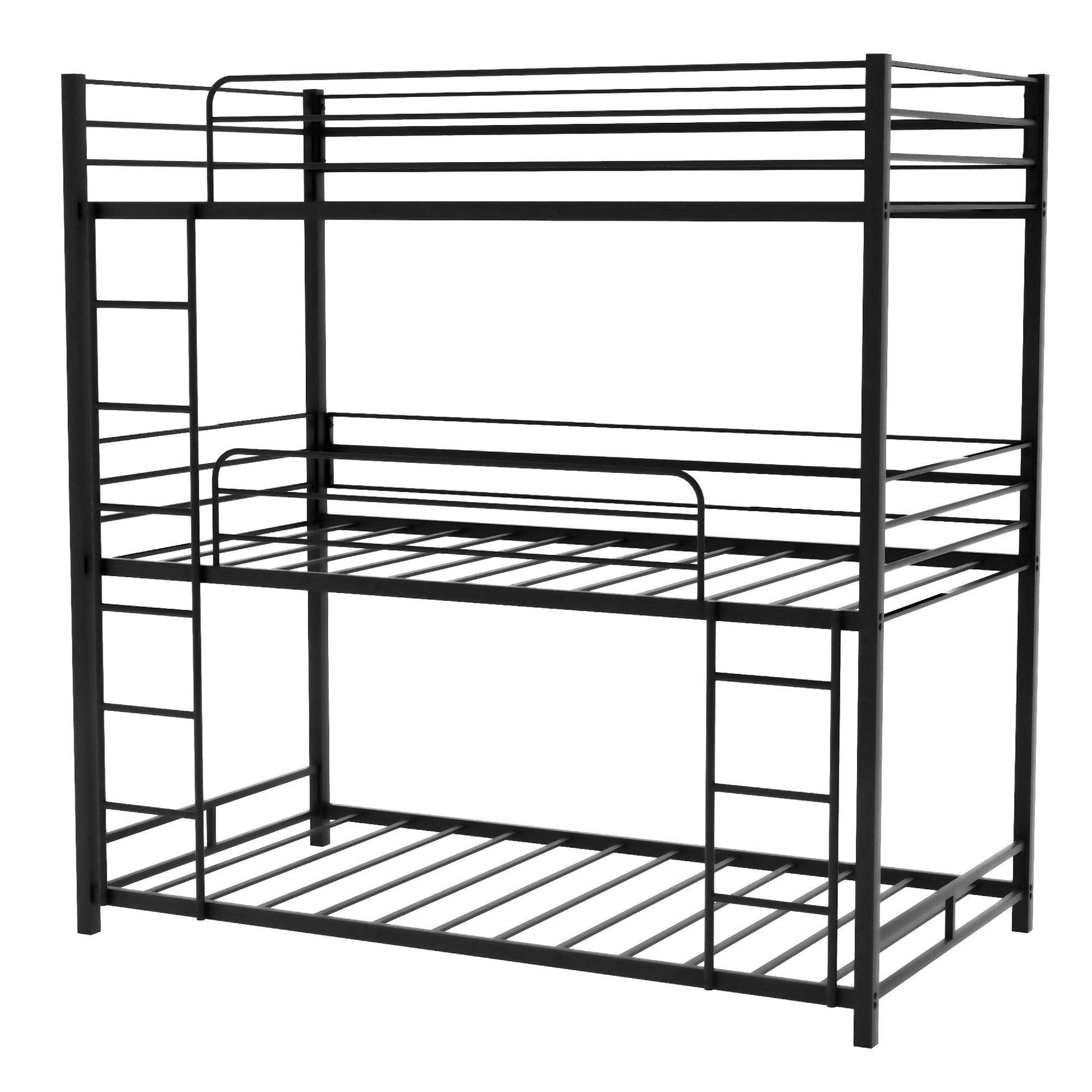 Black Twin Over Twin Over Twin Traditional Bunk Bed - FurniFindUSA