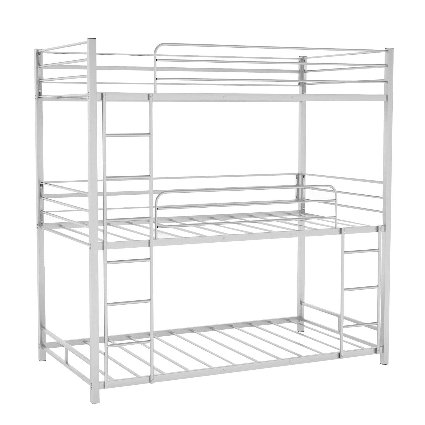 Silver Twin Over Twin Over Twin Traditional Bunk Bed - FurniFindUSA