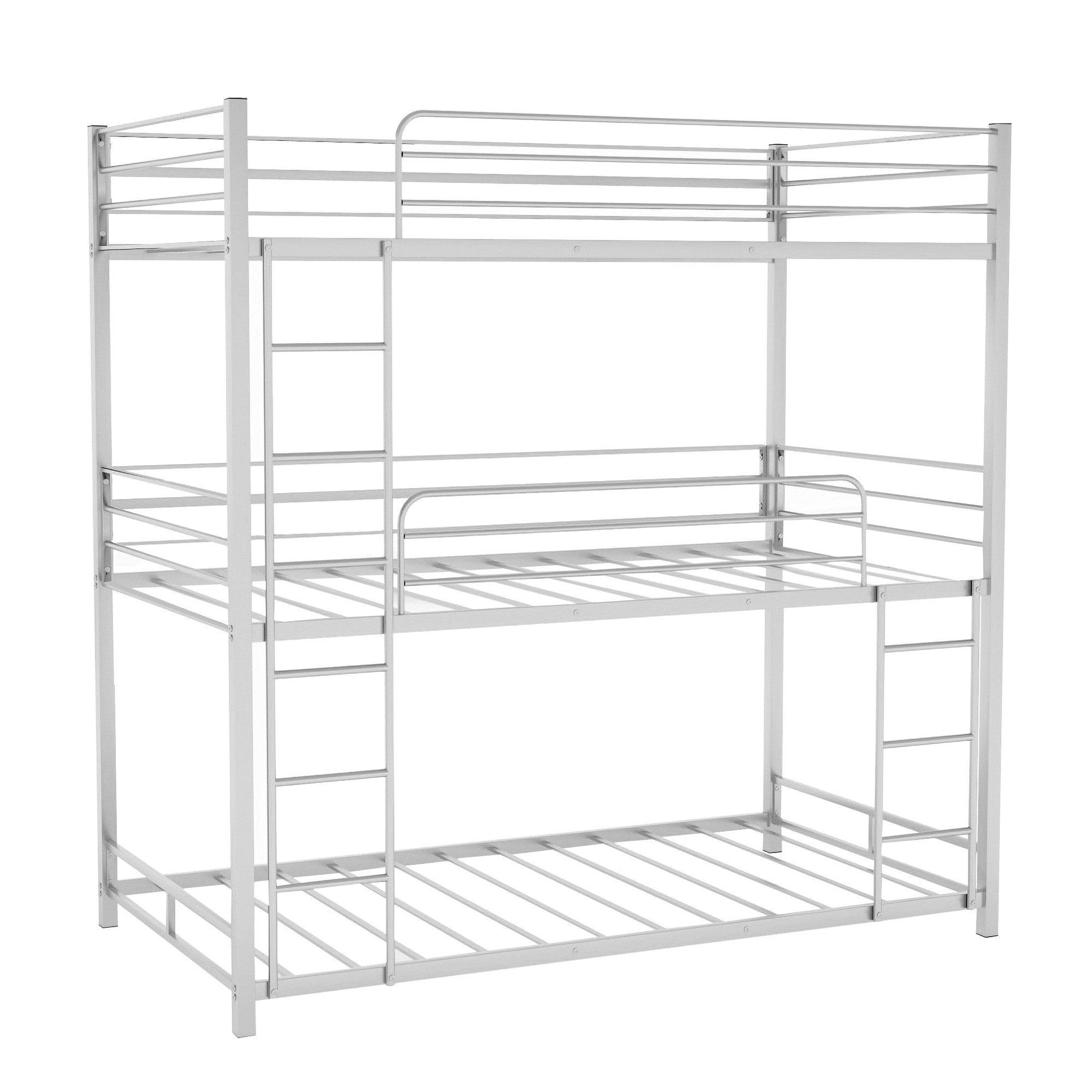 Silver Twin Over Twin Over Twin Traditional Bunk Bed - FurniFindUSA