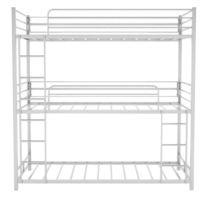 Silver Twin Over Twin Over Twin Traditional Bunk Bed - FurniFindUSA